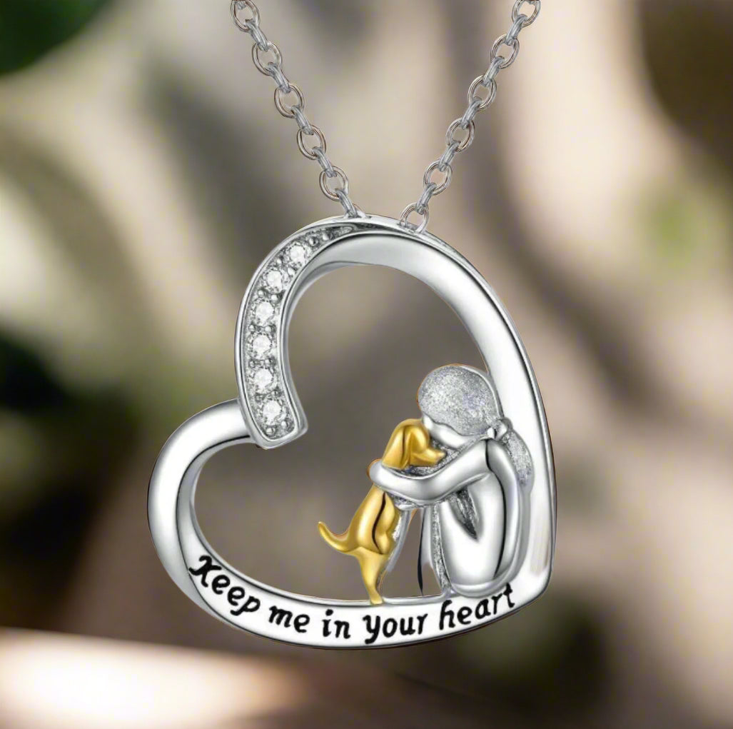 Collar en Plata de Ley 925 diseño de Corazón y Perro con Zirconia
