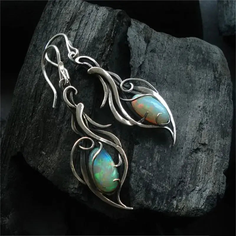 Pendientes vintage de ópalo azul en plata de ley