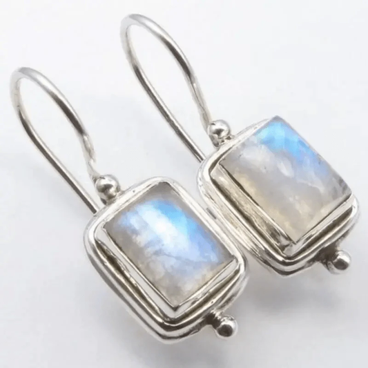 Pendientes vintage con piedra de luna cuadrada