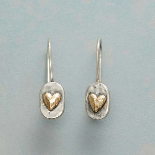 Pendientes de corazón vintage en oro con plata