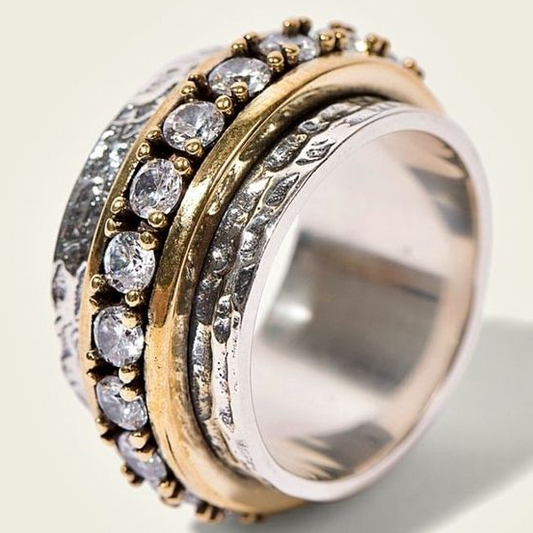 Anillo Vintage de Oro y Plata con Zirconitas