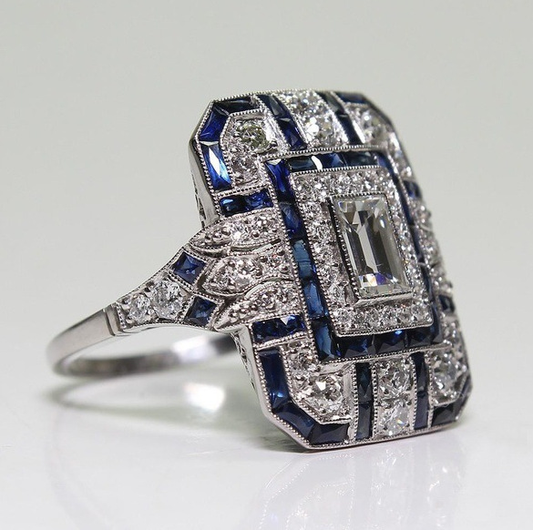 Anillo Vintage en plata pulida y zirconia azul