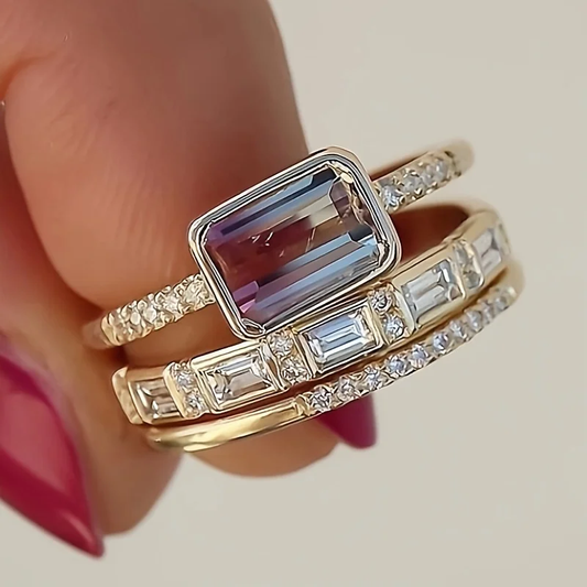 Juego de anillos de vidrio brillante