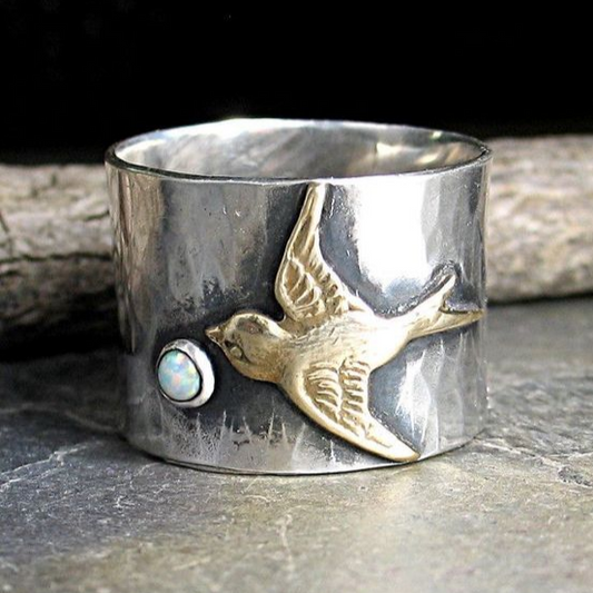 Anillo Vintage de Colibrí en Plata