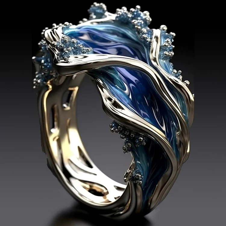 Anillo dorado vintage con ondas marinas
