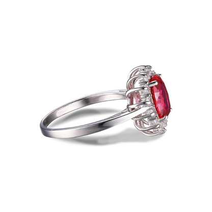 Anillo Halo de Rubí Clásico | Oro Blanco