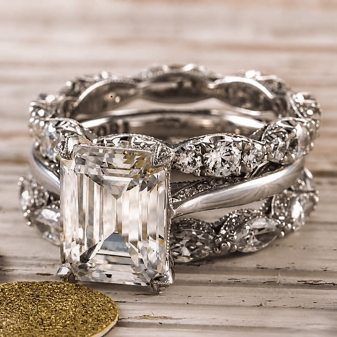 Anillo de Capa Brillante de Plata Vintage