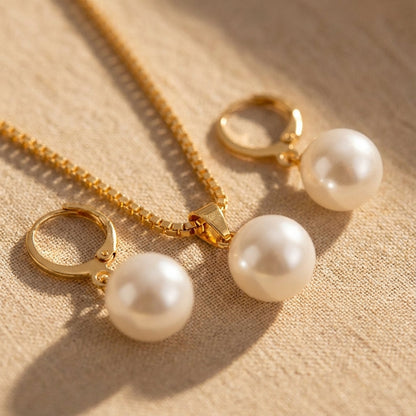 Conjunto de Joyería de Perlas Doradas Elegantes