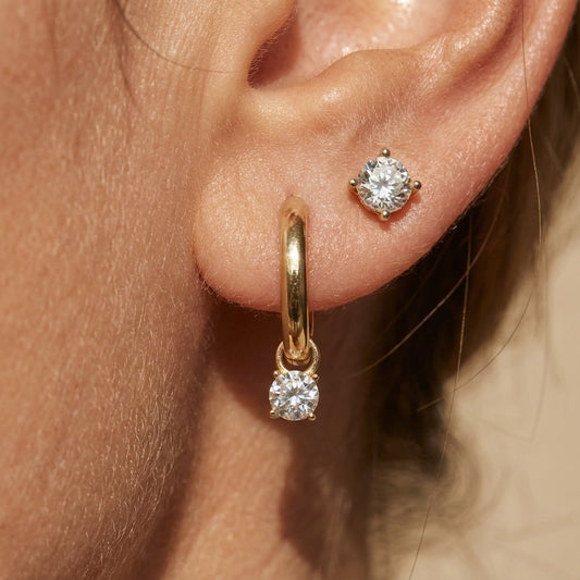 Conjunto de Pendientes de Piedra Dorada Elegante