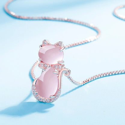 Collar de gato con piedra rosa y zirconia