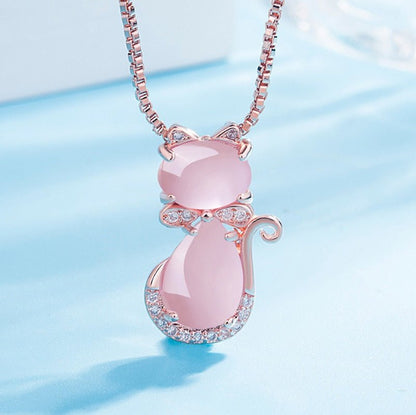 Collar de gato con piedra rosa y zirconia