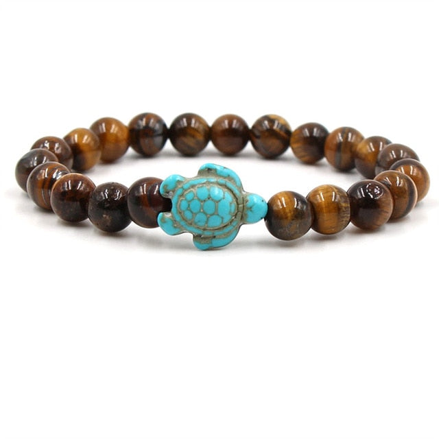 Pulseras de Tortuga con Cuentas de Piedra Natural Únicas