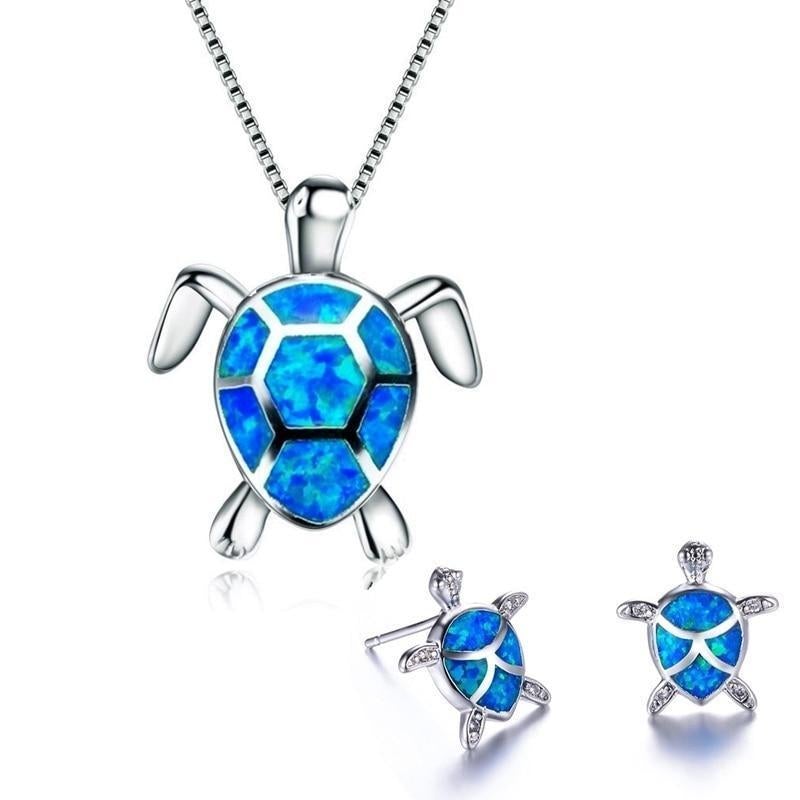 Set de Collar y Pendientes de Tortuga Marina en Ópalo y Plata