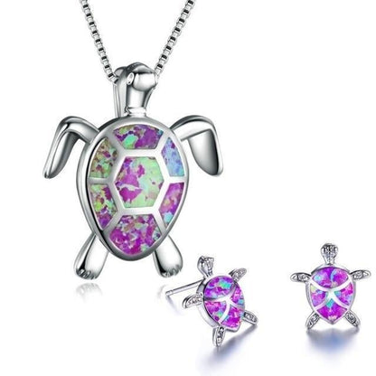 Set de Collar y Pendientes de Tortuga Marina en Ópalo y Plata