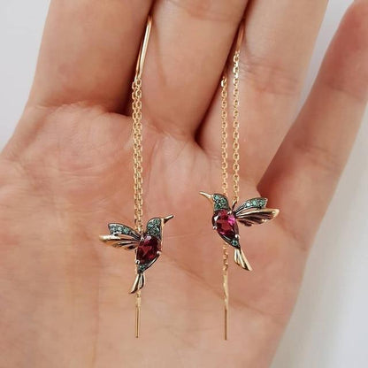 Pendientes de Colibrí con Esmalte y Zirconia