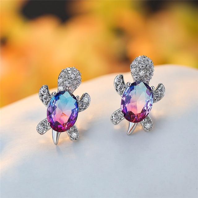 Pendientes de Tortuga Marina en Zirconio y Plata