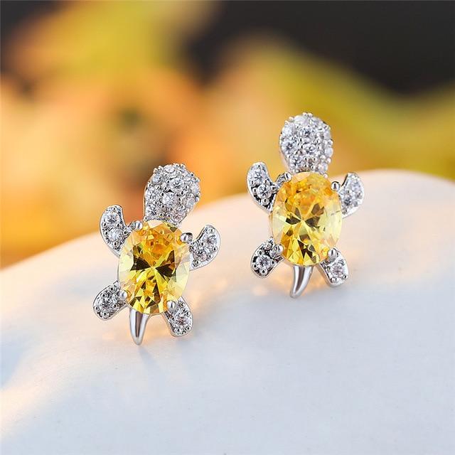 Pendientes de Tortuga Marina en Zirconio y Plata