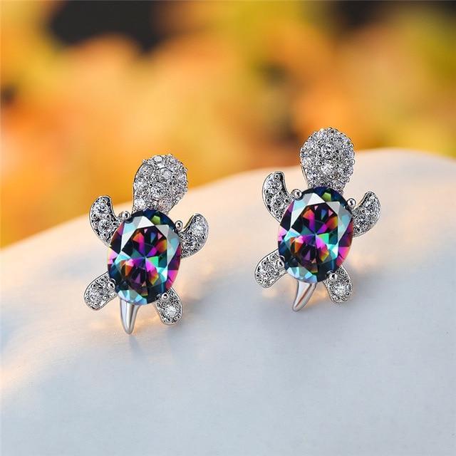 Pendientes de Tortuga Marina en Zirconio y Plata