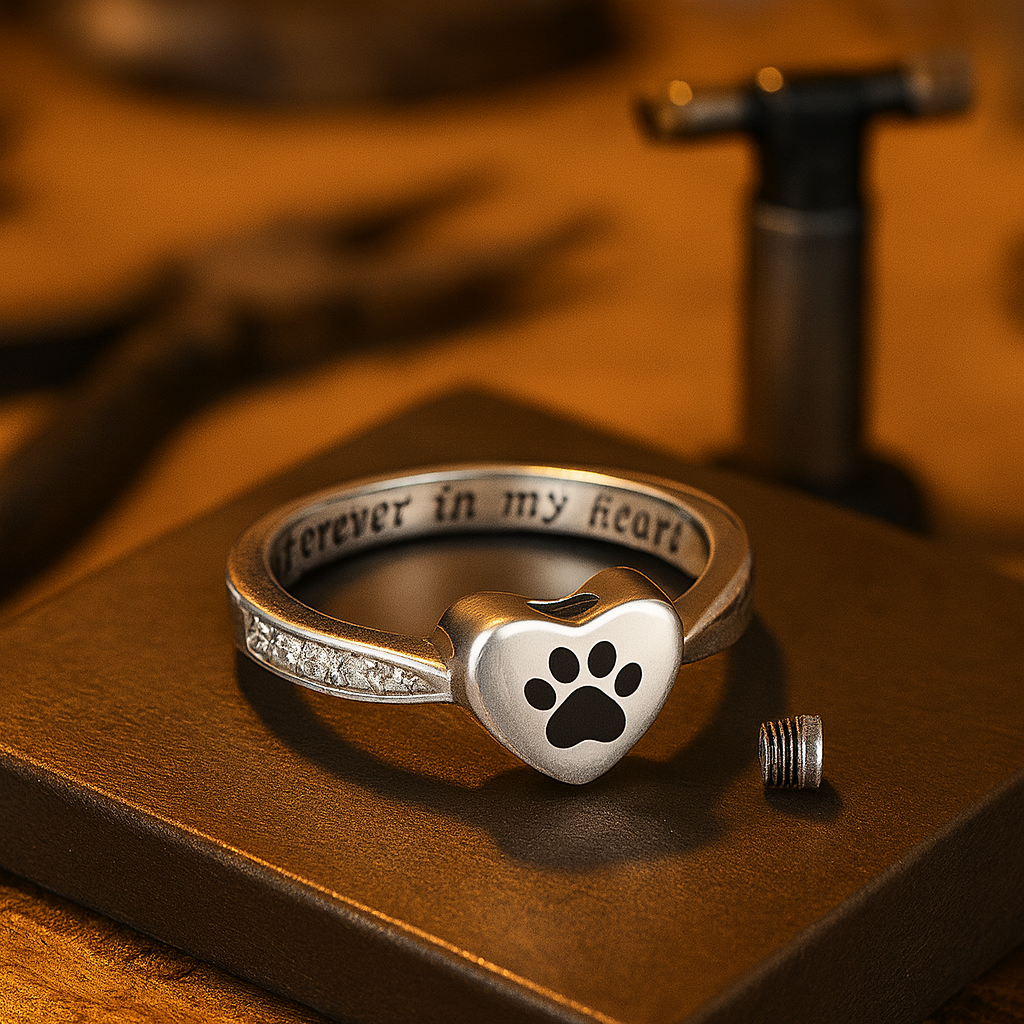 Anillo Urna de Corazón y Huella de Pata