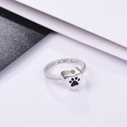 Anillo Urna de Corazón y Huella de Pata