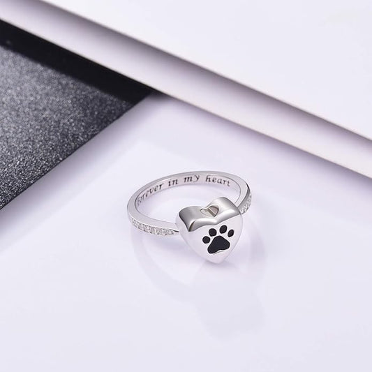 Anillo Urna de Corazón y Huella de Pata
