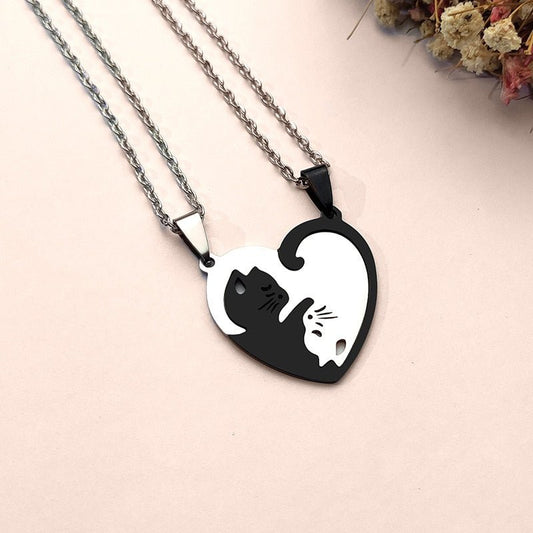 Collar de amor de gato negro y blanco ying yang