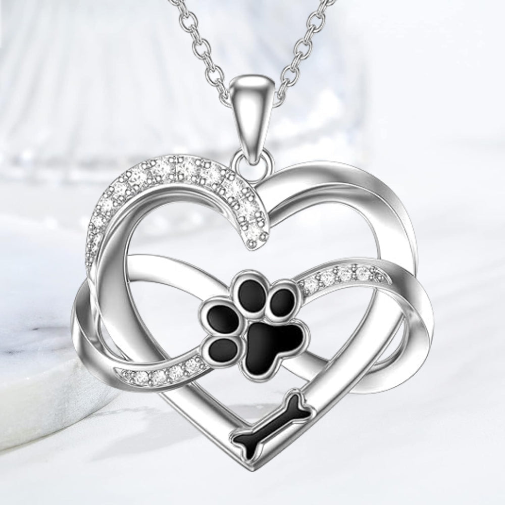 Collar de Infinito, Corazón y Pata en Plata de Ley 925 con Zirconia