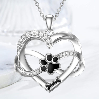 Collar de Infinito, Corazón y Pata en Plata de Ley 925 con Zirconia